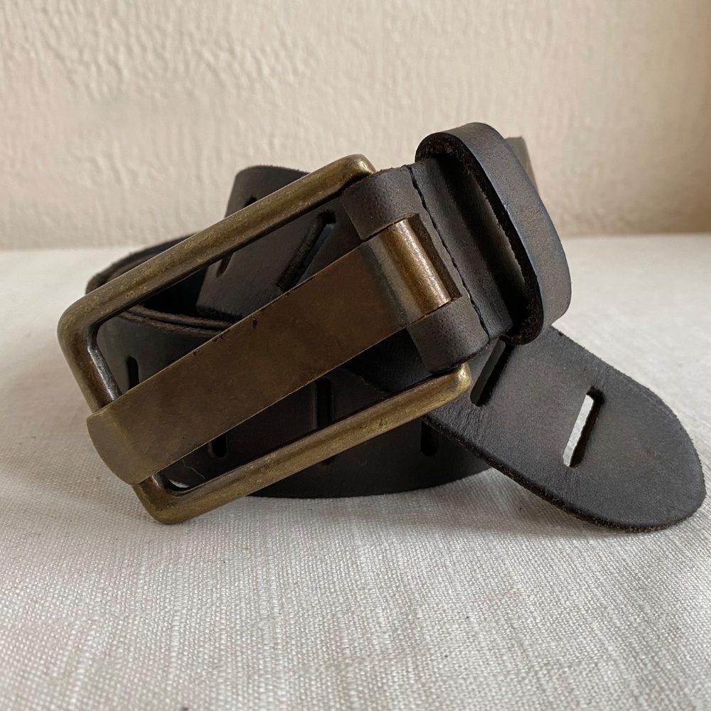 NWOT Free People chunky brown leather belt with brass buckle Sz M/L - Picture 8 of 10